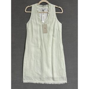 NEW Tommy Bahama Dress XS Light Grass Green Mini Cabana Stripe 100% Linen Shift